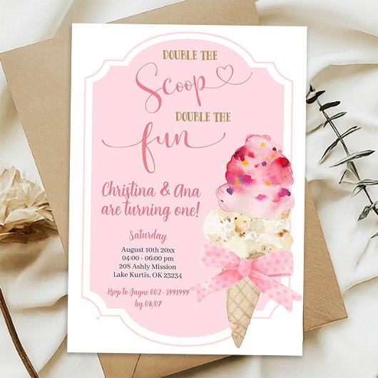 Invitation Double The Scoop Ice Cream Twins Anniversaire