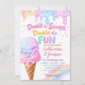 Invitation Double the Scoops Birthday ice Cream Glitter (Devant)