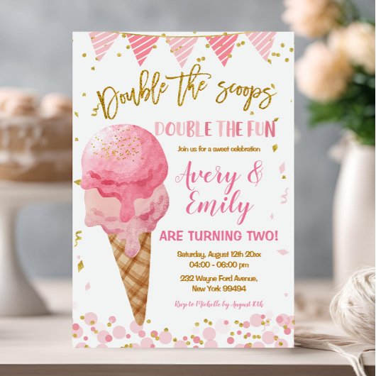 Invitation Double The Scoops Twin Siblings Anniversaire