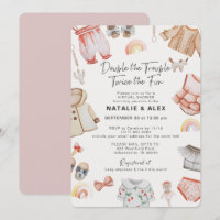 Double Trouble Girl Twins Baby shower virtuel rose
