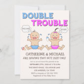 Invitation Double Trouble Twin Boy & Girl Baby shower (Devant)