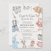 Invitation Double Trouble Twins Boy Girl Baby shower virtuel (Devant)