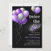 Invitation Double Violet et Argent Ballon Joint Anniversaire (Devant)