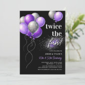 Invitation Double Violet et Argent Ballon Joint Anniversaire (Debout devant)