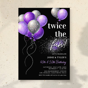 Invitation Double Violet et Argent Ballon Joint Anniversaire