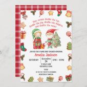 Invitation Doubler le plaisir, elfes Noël Twins Baby shower (Devant / Derrière)