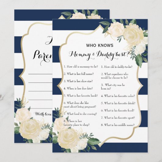 Invitation Doubles jeux latéraux de baby shower - conseil | (Devant / Derrière)