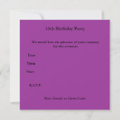 Invitation Douce 13e Anniversaire Rose Violet (Dos)