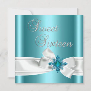Invitation Douce 16 16ème Élégant Bleu Canard Argent Blanc Nœ