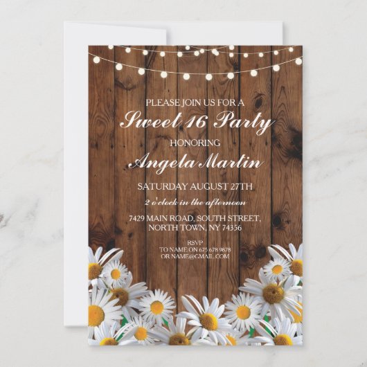 Invitation Douce 16 Anniversaire Fête Daisy Wood Lights Invit (Devant)