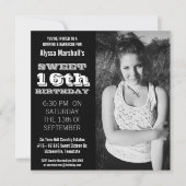 Invitation Douce 16 Anniversaire Mood Black and White (Devant)