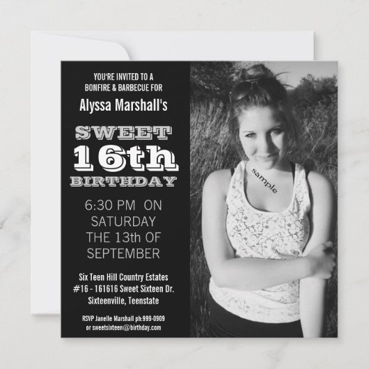 Invitation Douce 16 Anniversaire Mood Black and White (Devant)