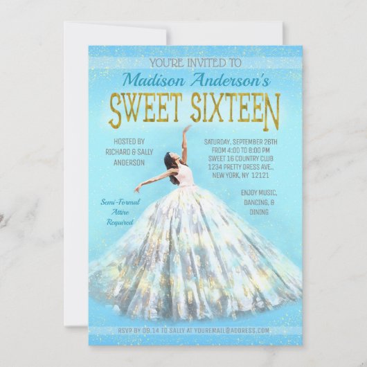 Invitation Douce 16 Anniversaire Robe d'aquarelle Royal Blue (Devant)