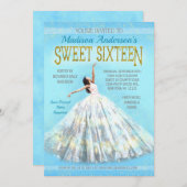 Invitation Douce 16 Anniversaire Robe d'aquarelle Royal Blue  (Devant / Derrière)