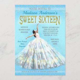 Invitation Douce 16 Anniversaire Robe d'aquarelle Royal Blue 