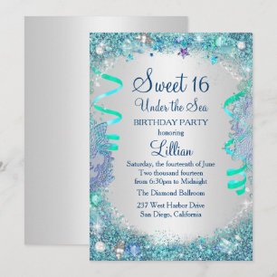 Invitation douce 16 ans Bleu sous la mer