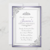 Invitation douce 16 ans Damassé Argent Violet & Ti (Devant)