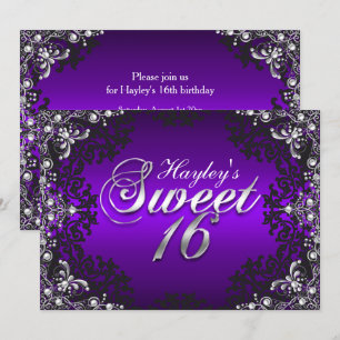 Invitation douce 16 ans en Damassé Perle Noire Vio