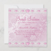Invitation douce 16 ans Fleur rose et Nœud (Dos)