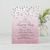 Invitation douce 16 ans paillettes rose confettis (Debout devant)