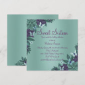 Invitation douce 16 ans Papillon Violet & Vert (Devant / Derrière)