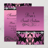 Invitation douce 16 ans Pink Damask & Diamond Imag (Devant / Derrière)