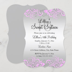 Invitation douce 16 ans tourbillon floral gris ros