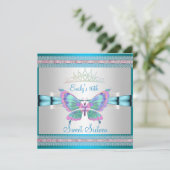 Invitation Douce 16 Blanche Bleu Canard Rose Papillon (Debout devant)
