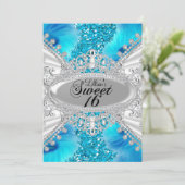 Invitation douce 16 Bleue Paillettes & Plumes (Debout devant)
