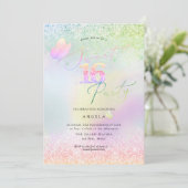 Invitation Douce 16 Diamants Roses Pailletés Holographiques (Debout devant)