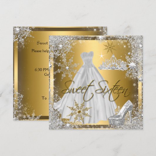Invitation Douce 16 Douce Seize Argent Or Élite (Devant / Derrière)