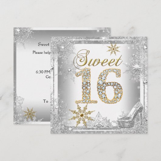 Invitation Douce 16 Douce Seize Argent Or Élite (Devant / Derrière)