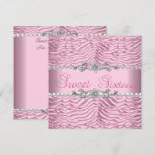Invitation Douce 16 Douce Seize Perle Blanche Zèbre Rose (Devant / Derrière)