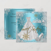 Invitation Douce 16 Douce Seize Turquoise Blanc Or Elite (Devant / Derrière)