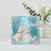 Invitation Douce 16 Douce Seize Turquoise Blanc Or Elite (Debout devant)