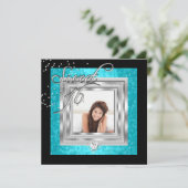 Invitation Douce 16 Douce Seize Turquoise Noir Photo (Debout devant)