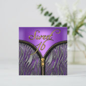 Invitation Douce 16 Douce Seize Zèbre Violet Or Noir (Debout devant)