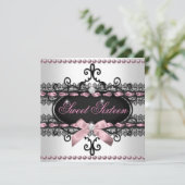 Invitation Douce 16 Douze ans Blanc Rose Noir Dentelle Perle (Debout devant)