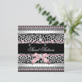 Invitation Douce 16 Douze ans Blanc Rose Noir Léopard (Debout devant)