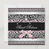 Invitation Douce 16 Douze ans Blanc Rose Noir Léopard (Devant)