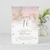 Invitation Douce 16 Faux Paillettes Dorées Rose (Debout devant)