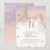 Invitation Douce 16 Faux Paillettes Dorées Rose (Devant / Derrière)