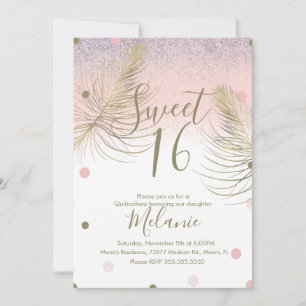 Invitation Douce 16 Faux Paillettes Dorées Rose