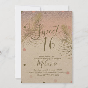 Invitation Douce 16 Faux Paillettes Dorées Rose Kraft