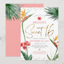 Douce 16 Fleur tropicale Aquarelle Or Script