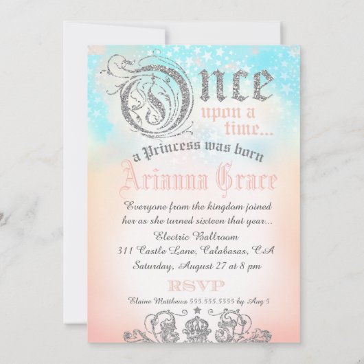 Invitation Douce 16 fois à une fois princesse d'argent (Dos)