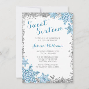 Invitation Douce 16 Glam Hiver Merveilleux Argent Bleu