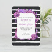 Invitation Douce 16 invitation. Fleurs violettes 16e annivers (Debout devant)