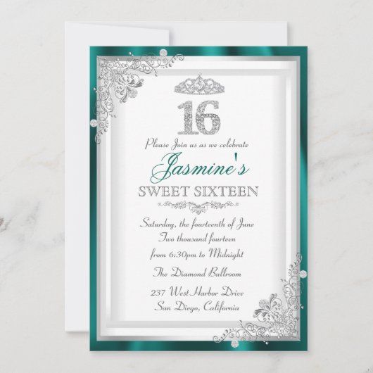 Invitation douce 16 Jade Argent Diamant Damassé & (Devant)