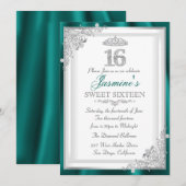 Invitation douce 16 Jade Argent Diamant Damassé & (Devant / Derrière)